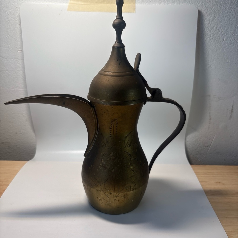Vintage Antique Brass Middle Eastern Handmade Coffee Tea Pot Arabic